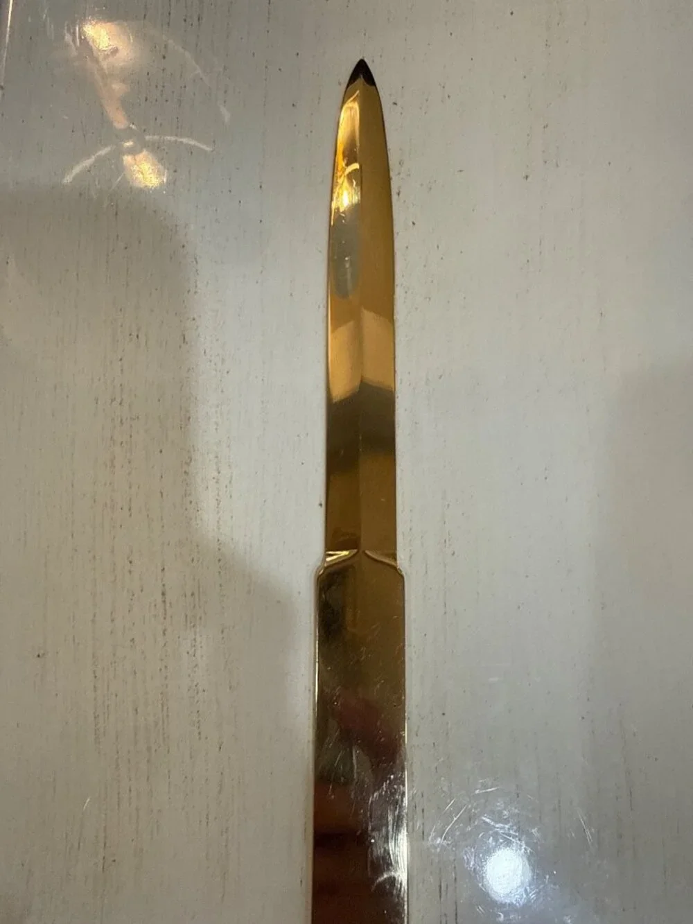 Vintage Minimalist Gold Tone Brass Letter Opener | Mid-Century Modern Desk Acces